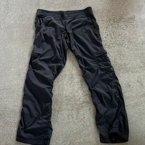 Studiopants can be long or cropped. Inexpensive b/c waistband is stretched out.